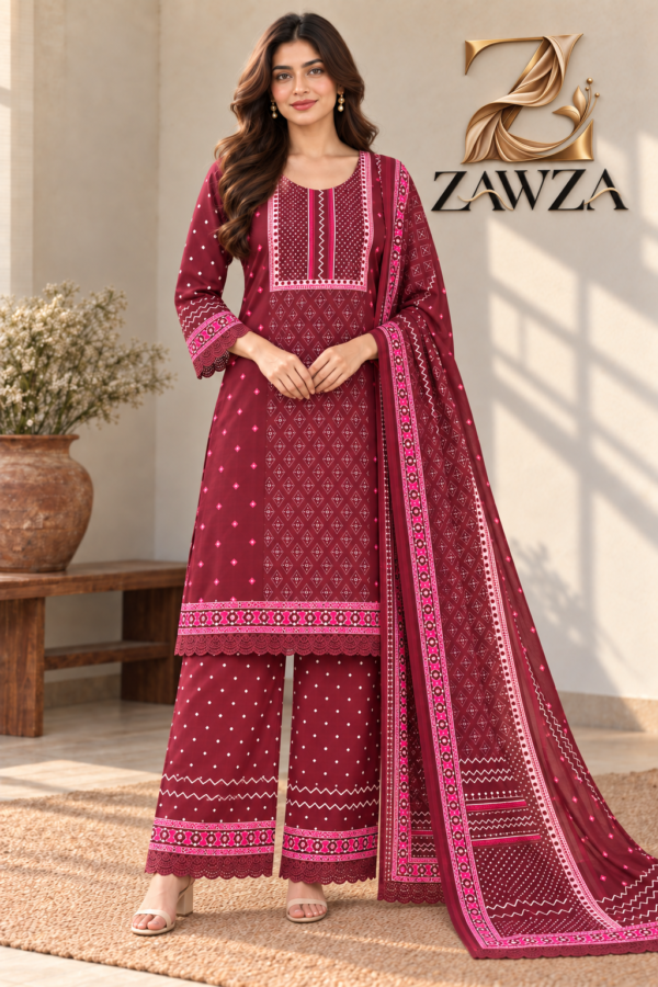 ZAWZA Maroon Printed Kurta Set with Dupatta